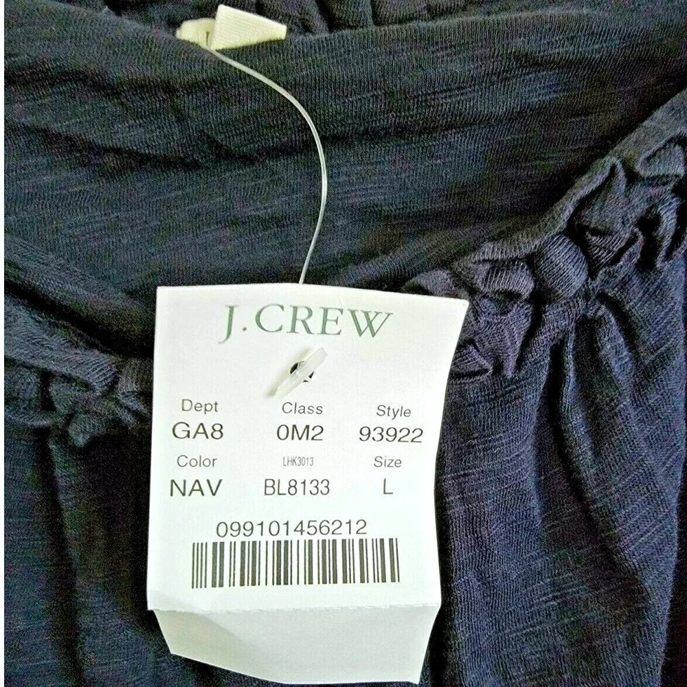 J. Crew L Braided Strap Cami Top Navy Blue Cotton Slub Ruffle Tank‎ Large NWT